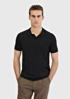 Siyah Polo Yaka Düz Örgü Triko