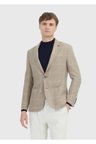 Bej Kareli Shirt Shoulder Slim Fit Yün Karışımlı Ceket