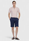 Lacivert Düz Dokuma Regular Fit Casual Pamuk Karışımlı Bermuda