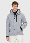Açık Gri Regular Fit Kapüşonlu Casual Dokuma Mont