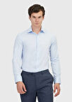 Açık Mavi Düz Slim Fit Dokuma Klasik %100 Pamuk Gömlek
