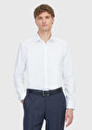 Beyaz Düz Slim Fit Dokuma Klasik %100 Pamuk Gömlek