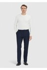 Lacivert Çizgili Dokuma Regular Fit Casual Yün Karışımlı Pantolon