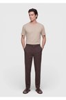 Kahverengi Düz Dokuma Jogging Fit Casual %100 Keten Pantolon