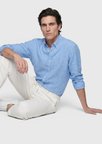 Mavi Düz Casual Fit Uzun Dokuma Casual %100 Keten Gömlek