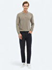 Lacivert Dokuma Slim Fit Casual Pamuk Karışımlı Pantolon