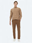 Kahverengi Dokuma Slim Fit Casual Pantolon
