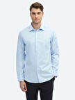 Koyu Mavi Düz Slim Fit Dokuma Klasik %100 Pamuk Gömlek