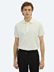 Kırık Beyaz Düz Polo Yaka %100 Pamuk T-Shirt