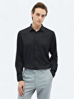 Siyah Düz Regular Fit Dokuma Casual Gömlek