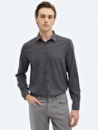 Antrasit Düz Regular Fit Dokuma Casual Gömlek