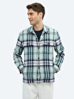 Mint Kareli Regular Fit Dokuma Yün Karışımlı Overshırt