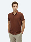 Kahverengi Düz Regular Fit Casual Pamuk Karışımlı Gömlek