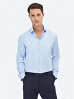 Mavi Düz Regular Fit Dokuma Klasik %100 Pamuk Gömlek
