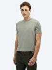 Haki Düz Bisiklet Yaka T-Shirt