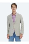 Açık Haki Desenli Modern Fit Keten Karışımlı Ceket