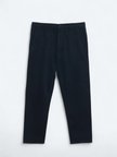 Lacivert Dokuma Relaxed Fit Casual Pamuk Karışımlı Pantolon