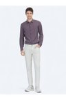Ekru Düz Dokuma Slim Fit Casual Pamuk Karışımlı Pantolon
