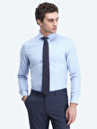 Açık Mavi Düz Regular Fit Dokuma Klasik Pamuk Karışımlı Gömlek