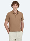 Kahverengi Polo Yaka Pamuk Karışımlı T-Shirt