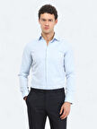 Açık Mavi Düz Slim Fit Dokuma Klasik Pamuk Karışımlı Gömlek