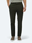 Haki Düz Dokuma Regular Fit Casual Pamuk Karışımlı Pantolon