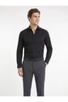 Siyah Regular Fit Uzun Dokuma Casual Pamuk Karışımlı Gömlek