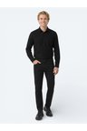 Siyah Düz Dokuma Slim Fit Spor Pamuk Karışımlı Pantolon