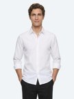 Beyaz Çizgili Regular Fit Uzun Dokuma Casual %100 Pamuk Gömlek