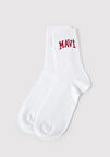Mavi Logo Detaylı Beyaz Soket Çorap 1912726-20844