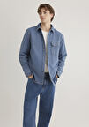 Jeremy Classic Denim Süni Kürklü Indigo Mavisi Jean Gömlek 0211186-88559