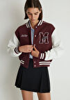 M Logo Patchli Bordo Bomber Ceket 1110636-70434