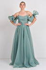 Dans Kadın Seyyar Kol Detaylı Boyundan Bağlamalı Maxi Abiye Elbise 1761 Mint