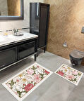 2 li Çiçek Desenli 60x100 - 60x50 Beauty Lateks Taban Banyo Paspas