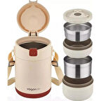 Lunchbox 2 Katlı 4-6 Saat Sıcak/soğuk Termos Çelik Sefer Tası Beslenme Kabı 1800ml Krem