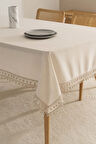 Elegant Bej Çift Sıra Güpür Masa Örtüsü 160x220 cm