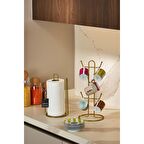 Gold 2'li Mutfak Organizer Seti, Ayraçlı Kağıt Havluluk Ve 6 Bölmeli Bardaklık, Hediyelik-Metal Paslanmaz