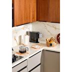 Turuncu 4'lü Servis Sunum Seti, Peçetelik, Kağıt Havluluk, Ekmeklik Makrome, Nihale - Metal Paslanmaz