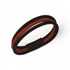 Vintage Siyah Kırmızı Deri Bileklik