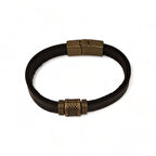 Koyu Renk Siyah Metal Aksesuarlı Deri Bileklik