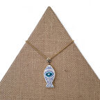 Gökyüzü Balığı Pirinç Çini Taşlı Çelik Zincir Kolye