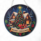 Yılbaşı Ağaçlı Yeni Yıl Evi Kapı ve Duvar Süsü