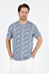 Erkek Bisiklet Yaka Desenli T-Shirt – %100 Pamuk – Rahat ve Şık Günlük Kısa Kollu Tişört 0115