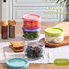 Porsima Lapis 4 lü Hava Geçirmez Cam Kavanoz Kahvaltılık Seti Renkli Kapaklı Saklama Kabı 400ml