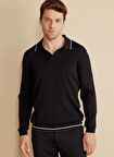 Brooks Brothers Polo Yaka Standart Siyah Erkek Kazak BBFW25MKL022