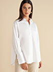 Brooks Brothers Oversize Gömlek Yaka Beyaz Kadın Gömlek %100 Pamuk Arkası Düğme Detaylı Göm