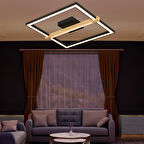 April Siyah 58 Watt Plafonyer Kare Ahşap Desenli Modern Salon Led Avize