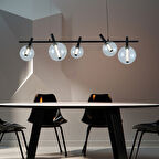 Neval 5'li Sıralı Siyah  Gold 7 Watt Yemek Masası Üstü, Salon Sarkıt Avize