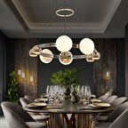 Dilay 8'li Siyah Gold Yuvarlak 80 Watt Modern, Kafe Restoran, Salon Led Sarkıt Avize
