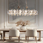 Mercan Sıralı Gold Kristal Taşlı Modern Oturma Odası, Yemek Masası Üstü, Salon Avize